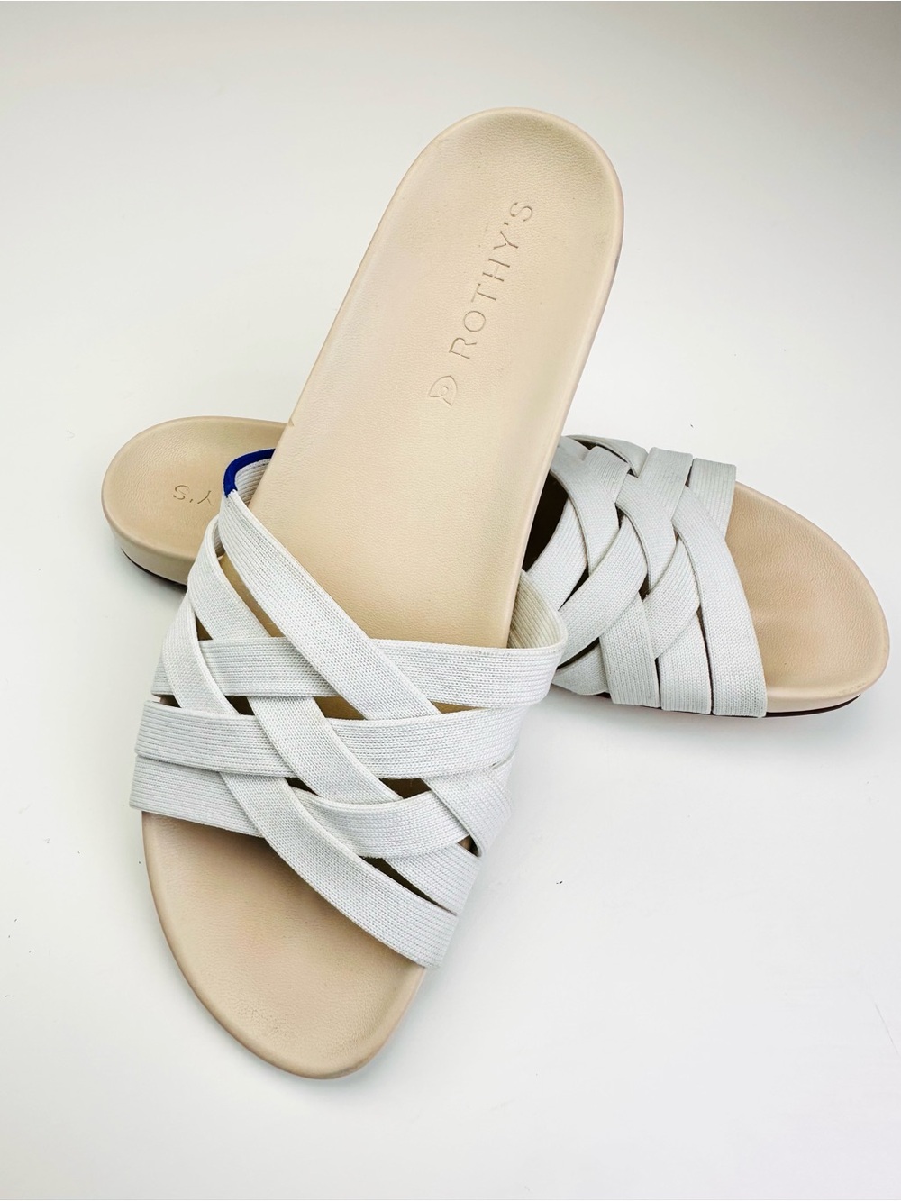 Rothy's The Slide Sandal Woven Criss Cross Upper Comfort Washable Seashell White